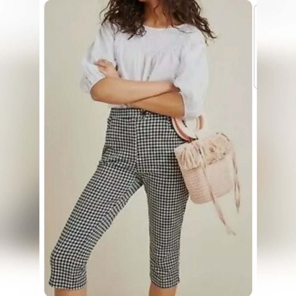 Anthropologie Black & White Gingham Capri Pants